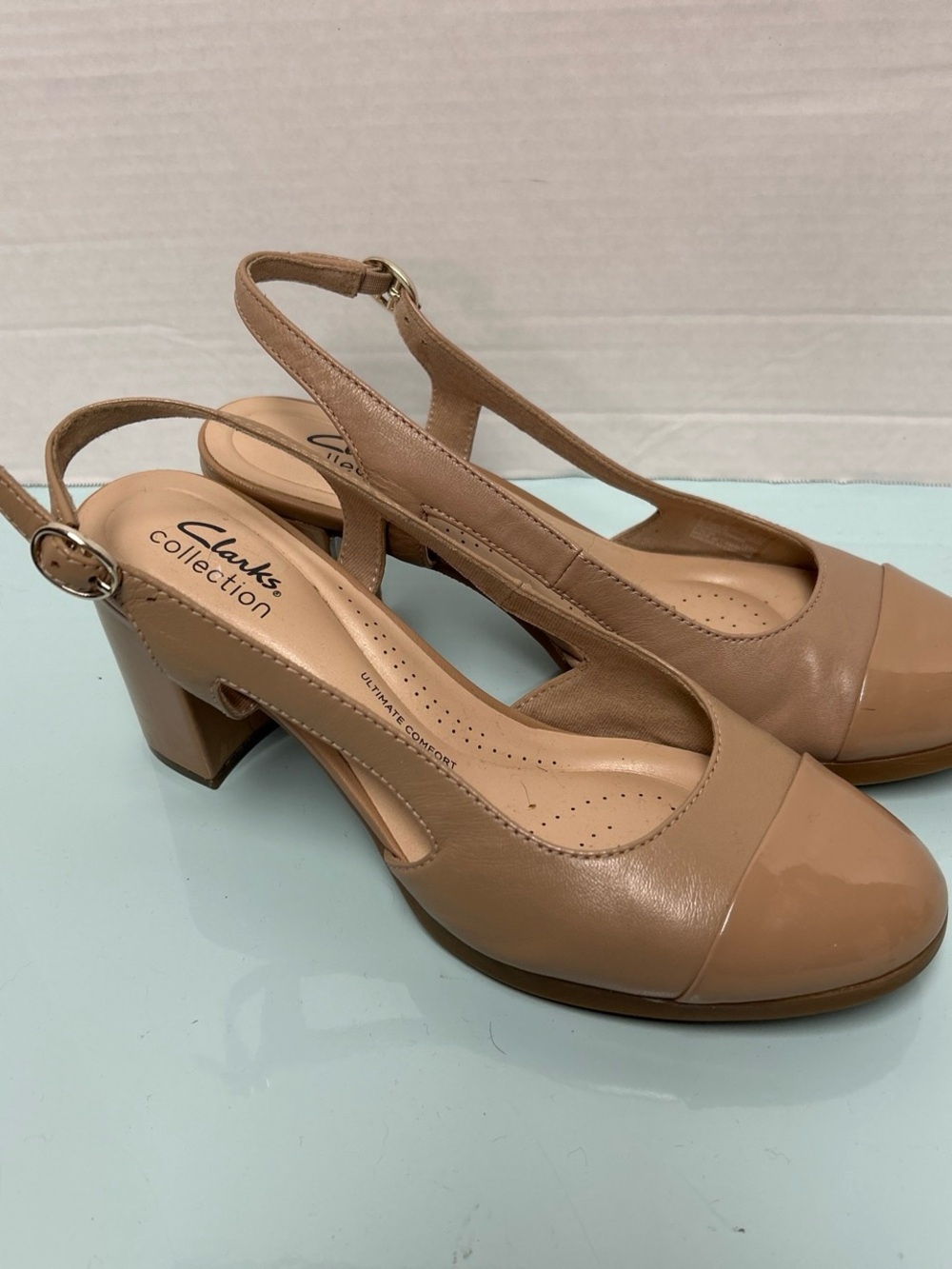Clarks Tan/Nude Slingback Block Heel Pumps